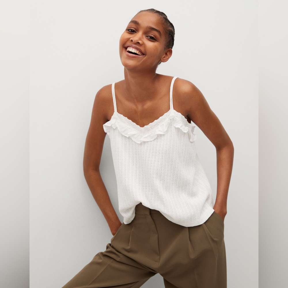 White Lace Trim Women's Top
